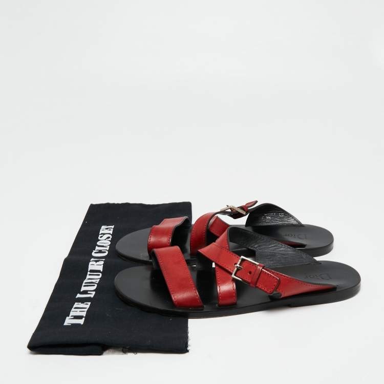 Pre Owned Dior Red Leather Crisscross Slide Sandals Size 40