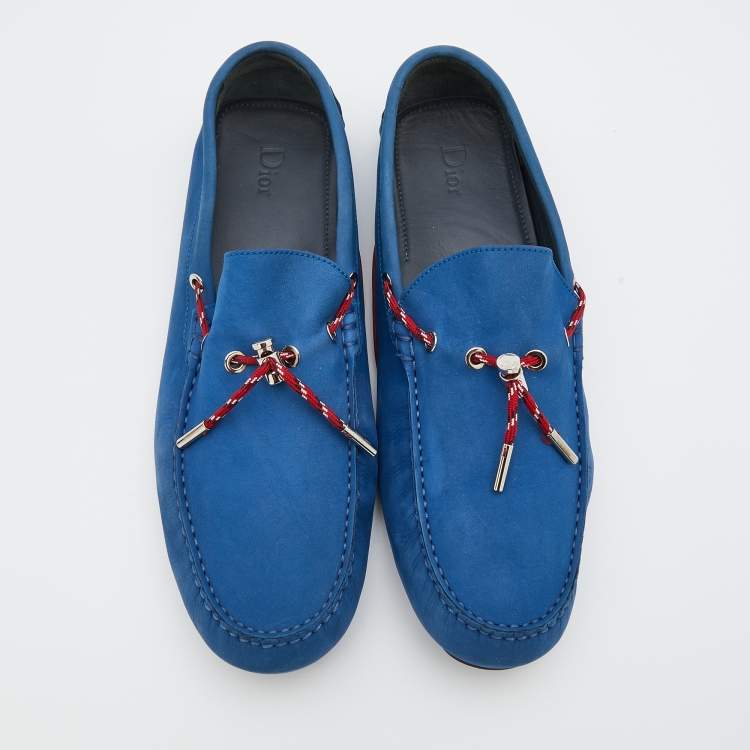 Pre Owned Dior Blue Nubuck Leather Slip On Loafers Size 44