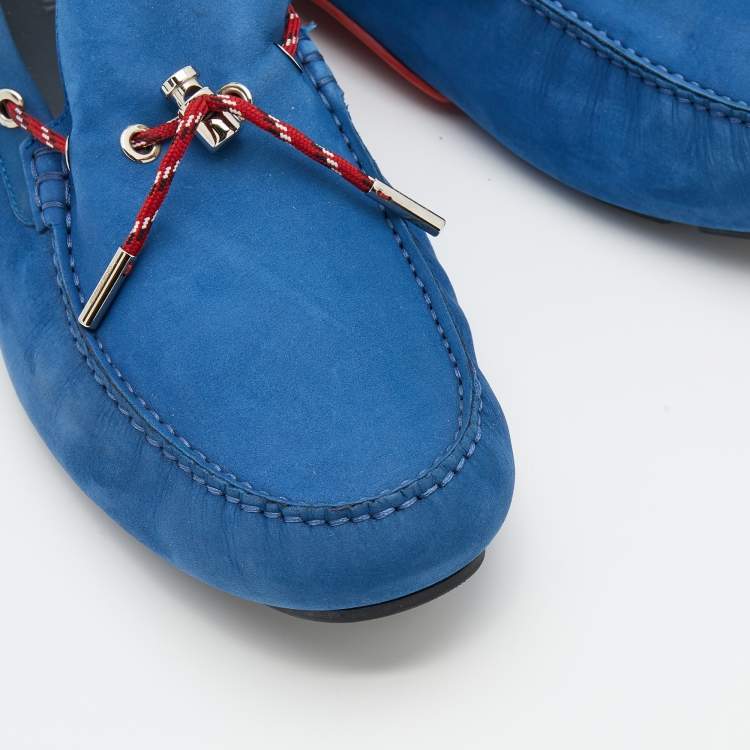Pre Owned Dior Blue Nubuck Leather Slip On Loafers Size 44