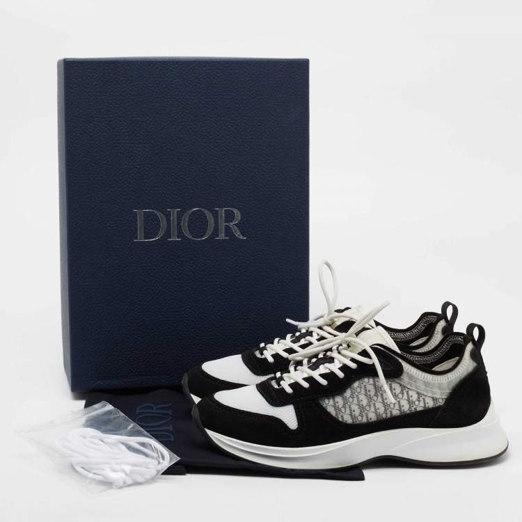 Pre Owned Dior  Black/White Suede And Fabric B25 Lace Up Sneakers Size 42