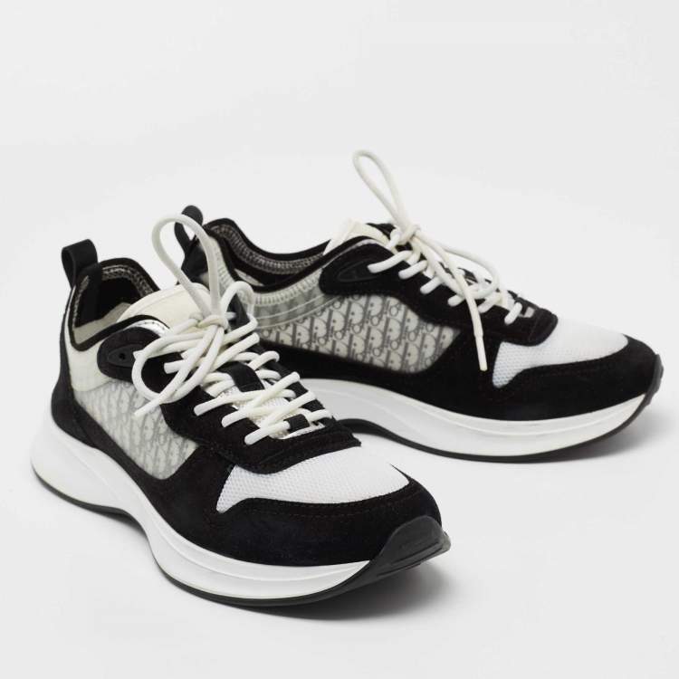 Pre Owned Dior  Black/White Suede And Fabric B25 Lace Up Sneakers Size 42