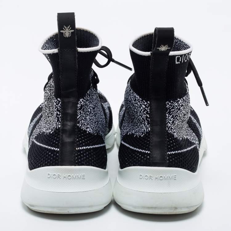 Pre Owned Dior Black/White Perforated Knit Fabric B21 Sock High Top Sneakers Size 40