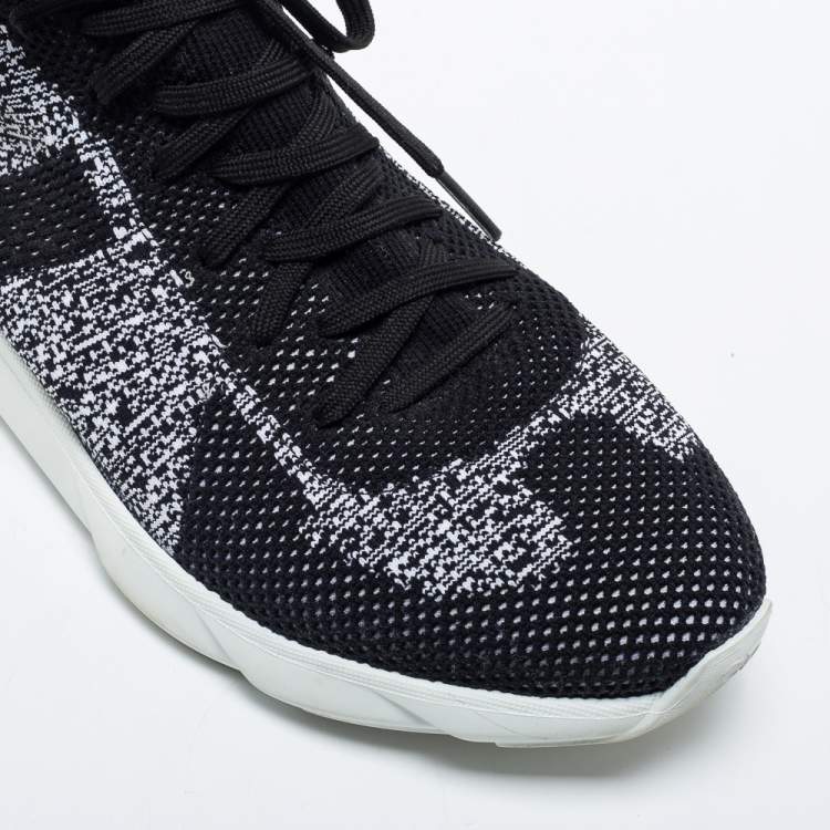 Pre Owned Dior Black/White Perforated Knit Fabric B21 Sock High Top Sneakers Size 40