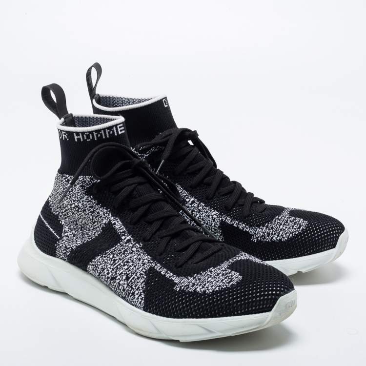 Pre Owned Dior Black/White Perforated Knit Fabric B21 Sock High Top Sneakers Size 40