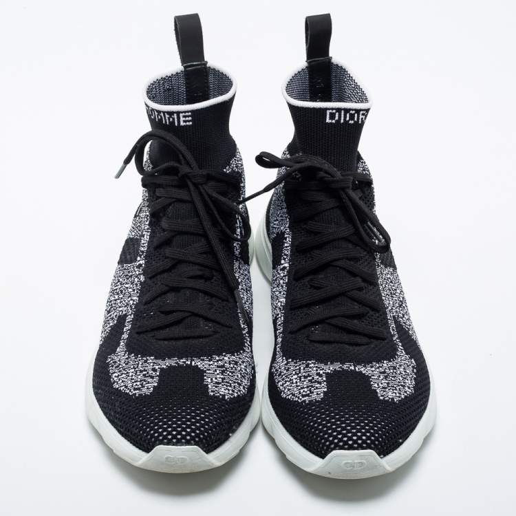 Pre Owned Dior Black/White Perforated Knit Fabric B21 Sock High Top Sneakers Size 40