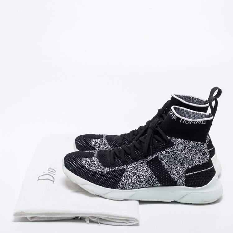 Pre Owned Dior Black/White Perforated Knit Fabric B21 Sock High Top Sneakers Size 40