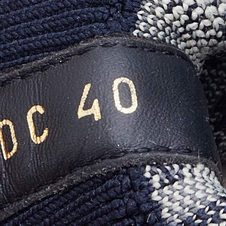 Pre Owned Dior Navy Blue/White Oblique Knit Fabric and Leather Walk'n'Dior High Top Sneakers Size 40