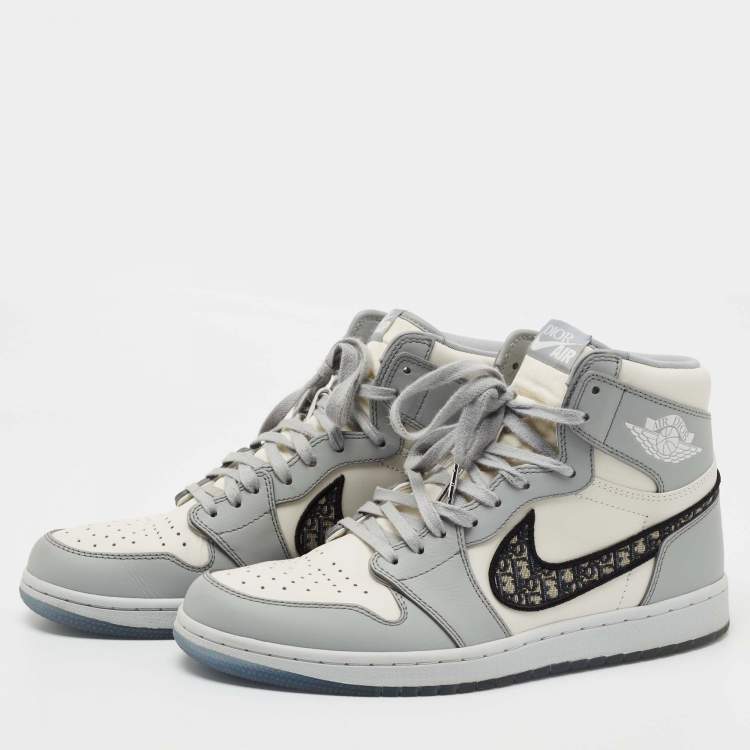 Jordan x Dior Grey/White Leather Jordan 1 Retro High Top Sneakers Size 44 Dior |