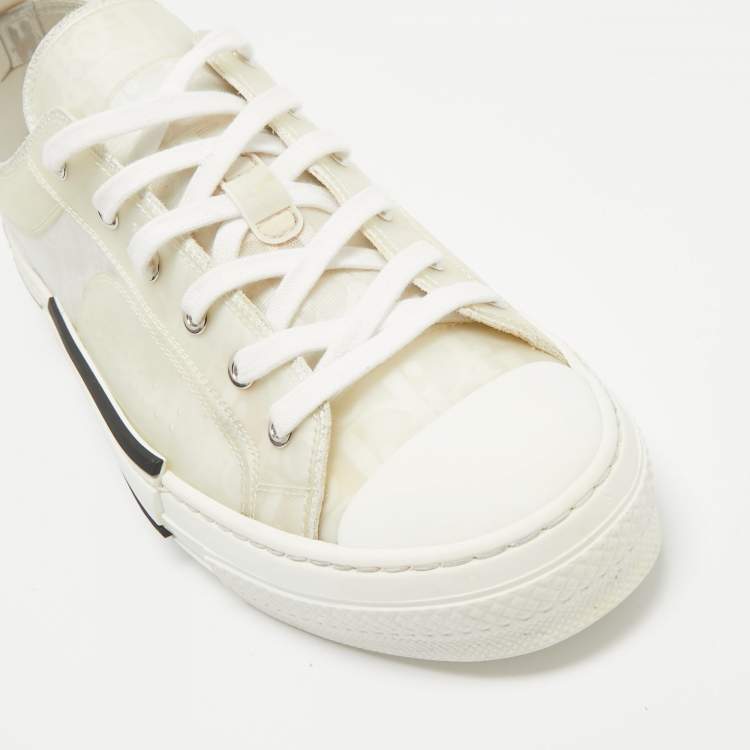 Pre Owned Dior White Oblique Mesh and Rubber B23 Low Top Sneakers Size 43