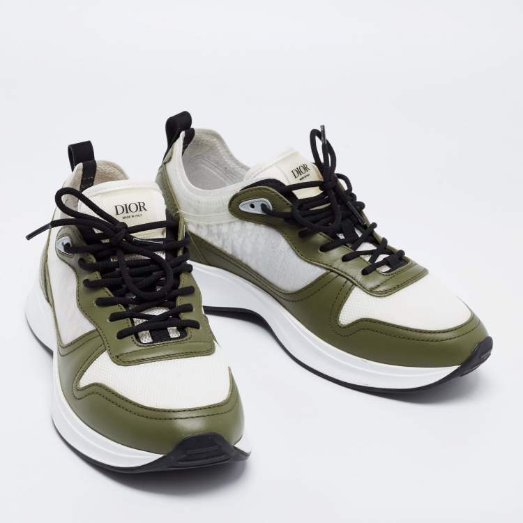 Pre Owned Dior Green/White Suede And Fabric B25 Lace Up Sneakers Size 42