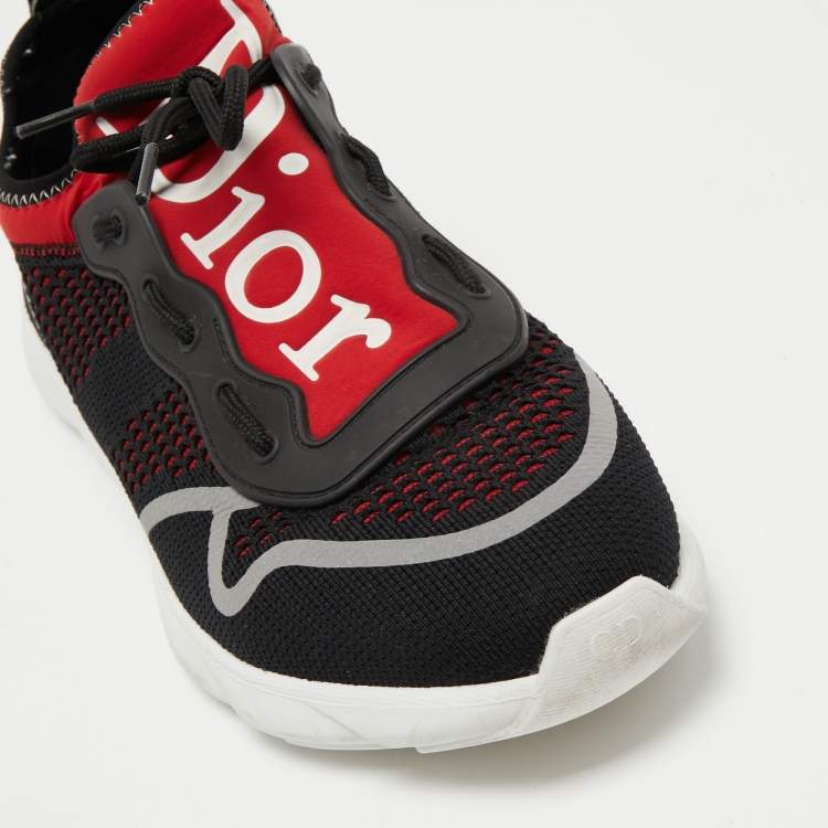 Pre Owned Dior Black/Red Mesh and Knit Fabric B21 Sneakers Size 42.5