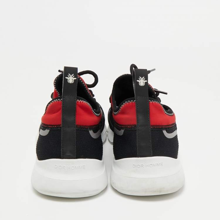 Pre Owned Dior Black/Red Mesh and Knit Fabric B21 Sneakers Size 42.5