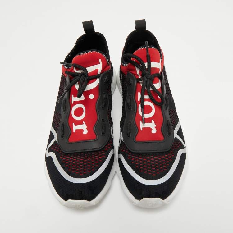 Pre Owned Dior Black/Red Mesh and Knit Fabric B21 Sneakers Size 42.5