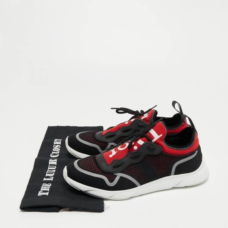 Pre Owned Dior Black/Red Mesh and Knit Fabric B21 Sneakers Size 42.5