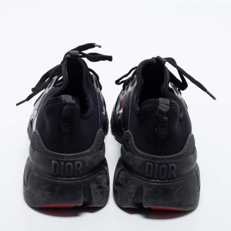 Pre Owned Dior Black Neoprene, Leather and Rubber D-Connect Sneakers Size 41