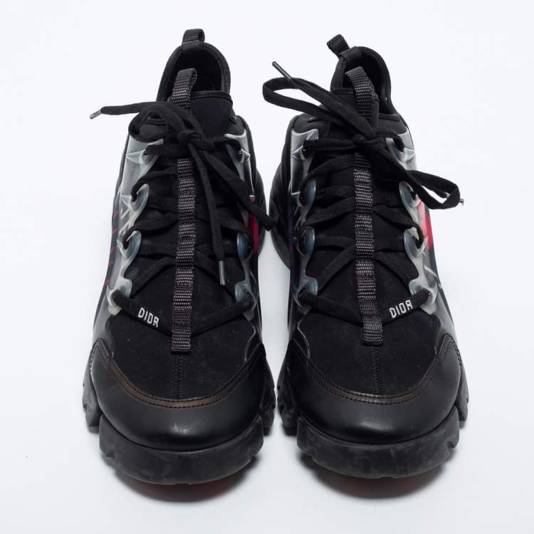 Pre Owned Dior Black Neoprene, Leather and Rubber D-Connect Sneakers Size 41