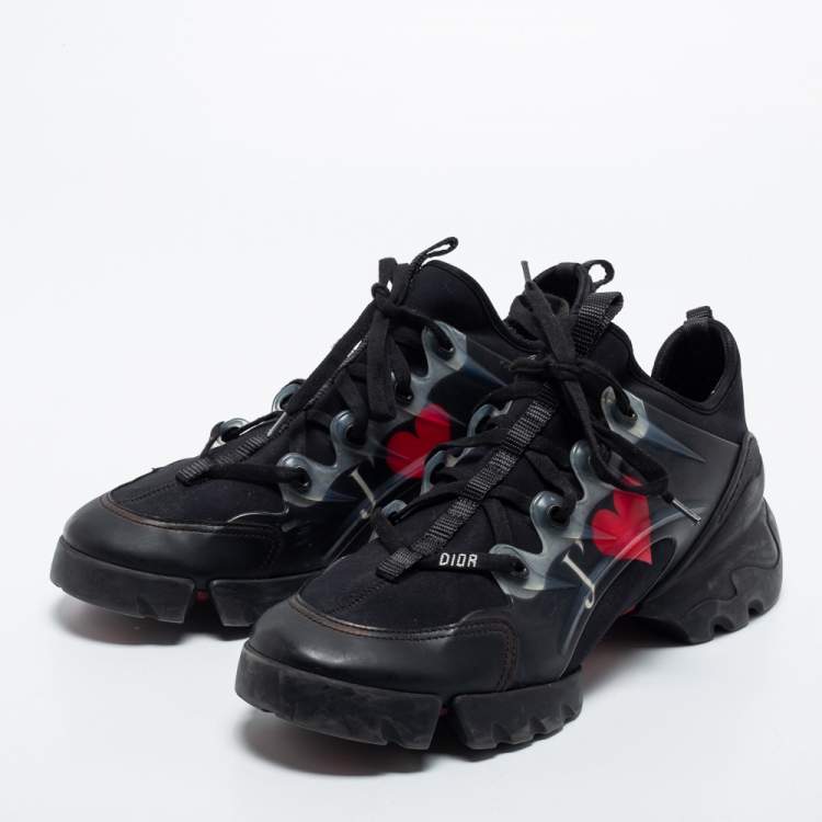 Pre Owned Dior Black Neoprene, Leather and Rubber D-Connect Sneakers Size 41