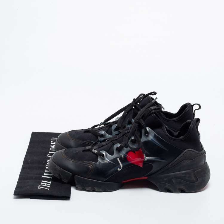 Pre Owned Dior Black Neoprene, Leather and Rubber D-Connect Sneakers Size 41
