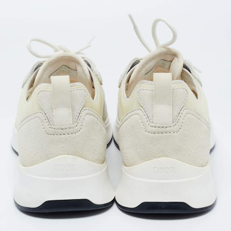 Pre Owned Dior White/Light Grey Oblique Mesh and Suede B25 Sneakers Size 41