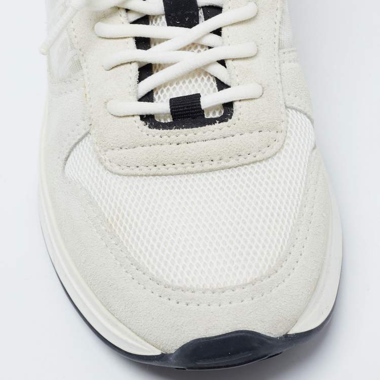 Pre Owned Dior White/Light Grey Oblique Mesh and Suede B25 Sneakers Size 41