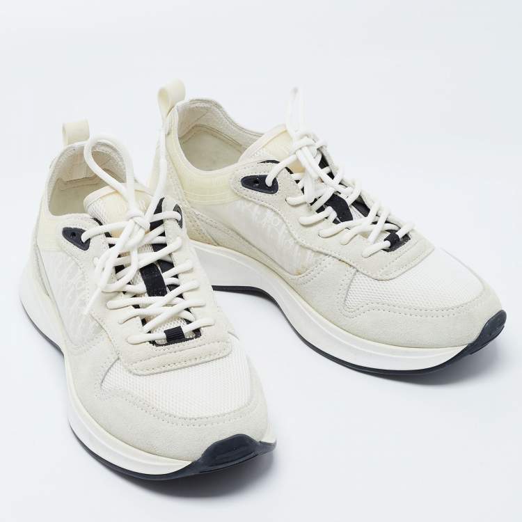 Pre Owned Dior White/Light Grey Oblique Mesh and Suede B25 Sneakers Size 41