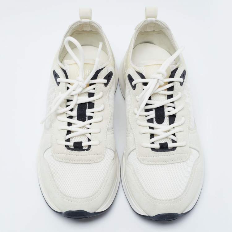 Pre Owned Dior White/Light Grey Oblique Mesh and Suede B25 Sneakers Size 41