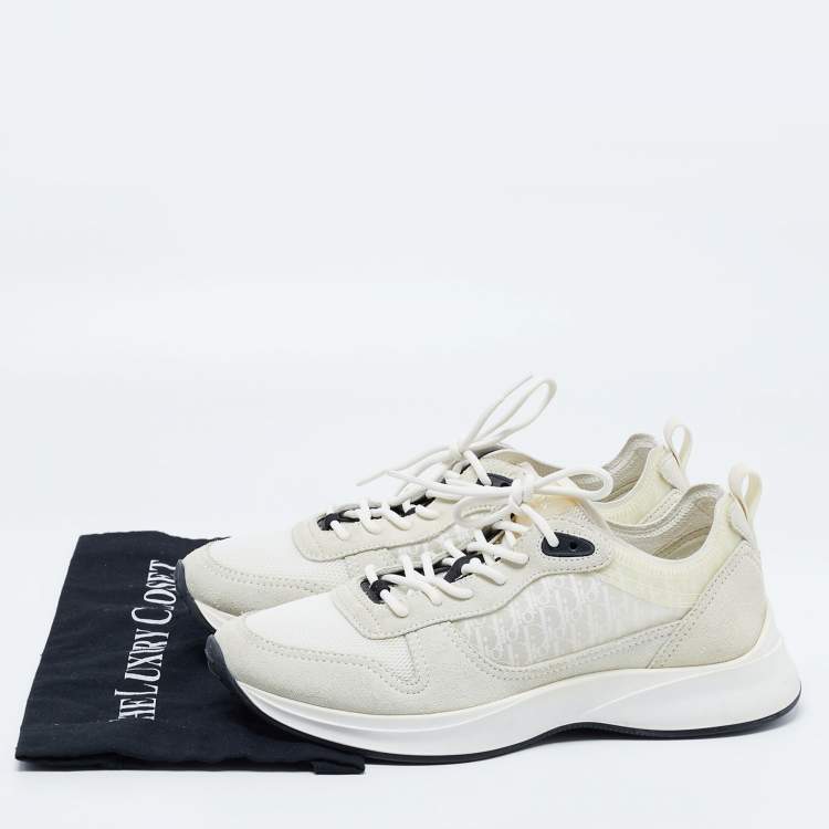 Pre Owned Dior White/Light Grey Oblique Mesh and Suede B25 Sneakers Size 41