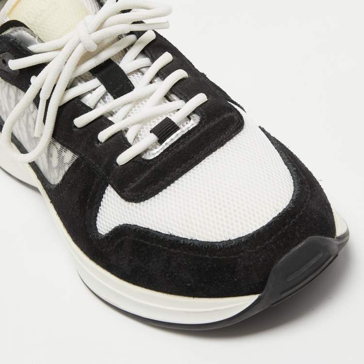Pre Owned Dior Black/White Suede and Oblique Mesh B25 Sneakers Size 41.5