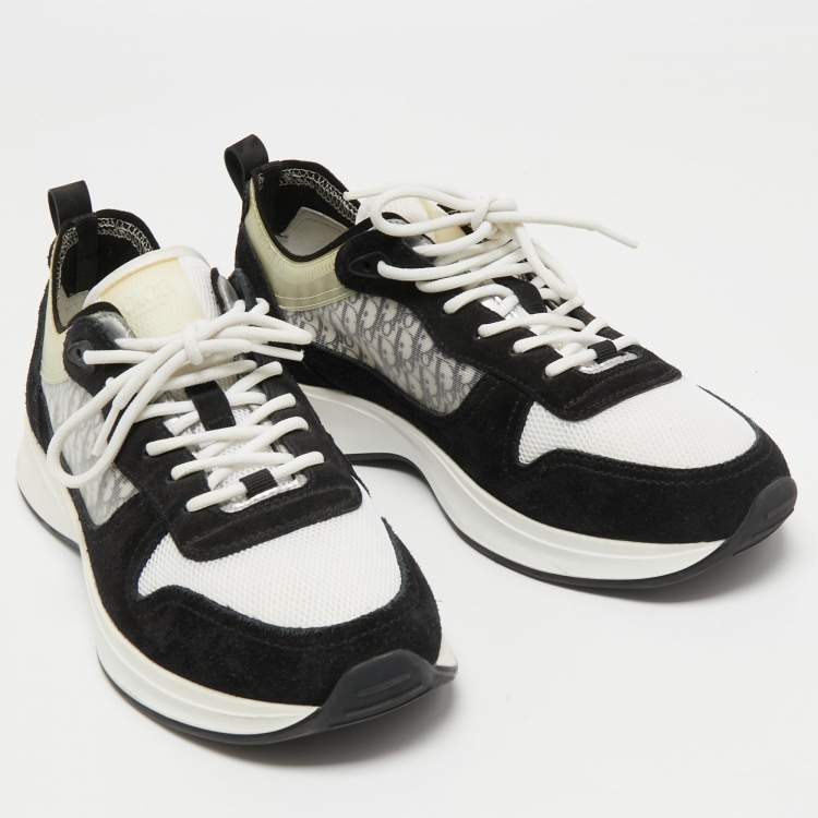 Pre Owned Dior Black/White Suede and Oblique Mesh B25 Sneakers Size 41.5