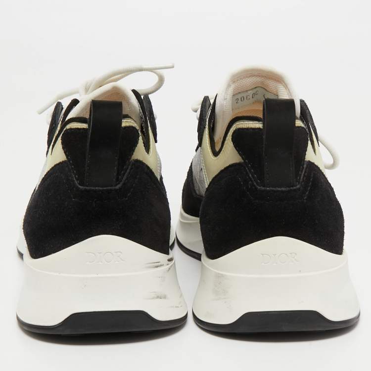 Pre Owned Dior Black/White Suede and Oblique Mesh B25 Sneakers Size 41.5