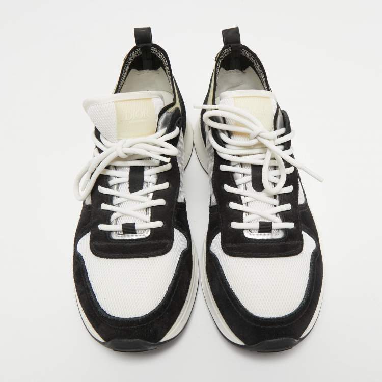 Pre Owned Dior Black/White Suede and Oblique Mesh B25 Sneakers Size 41.5