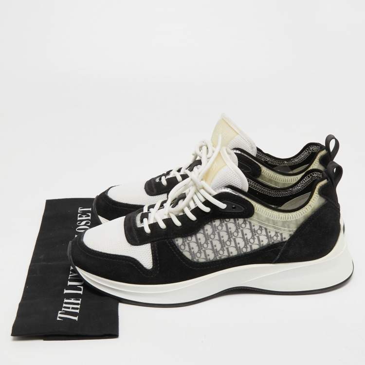 Pre Owned Dior Black/White Suede and Oblique Mesh B25 Sneakers Size 41.5