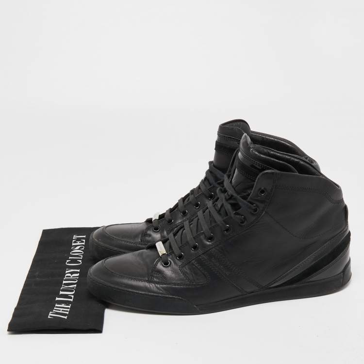 Pre Owned Dior Black Leather And Patent High Top Sneakers Size 42