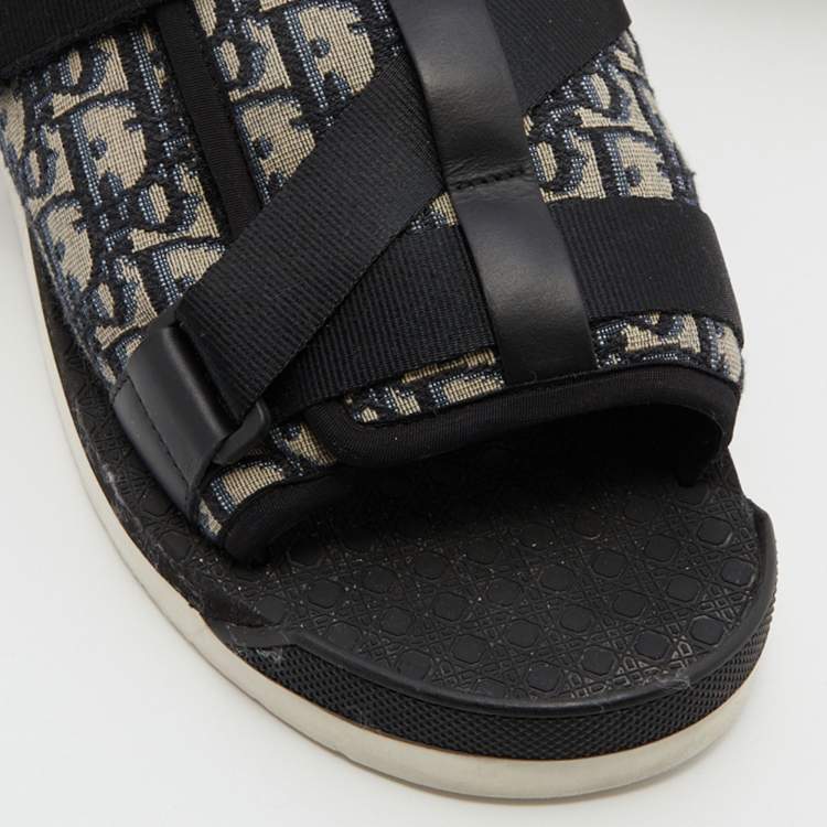 Pre Owned Dior Navy Blue/Black Oblique Canvas Alpha Slide Flats Size 46