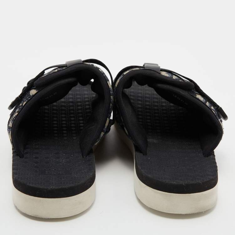 Pre Owned Dior Navy Blue/Black Oblique Canvas Alpha Slide Flats Size 46