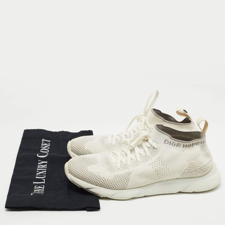 Pre Owned Dior White/Grey Knit B21 Socks Low Top Sneakers Size 42