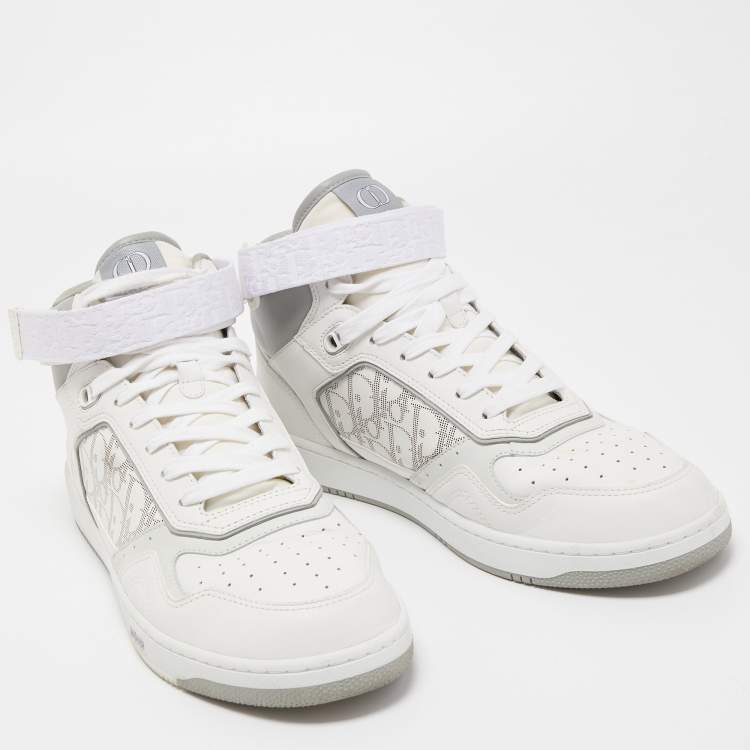 Pre Owned Dior White/Grey Leather B27 High Top Sneakers Size 46