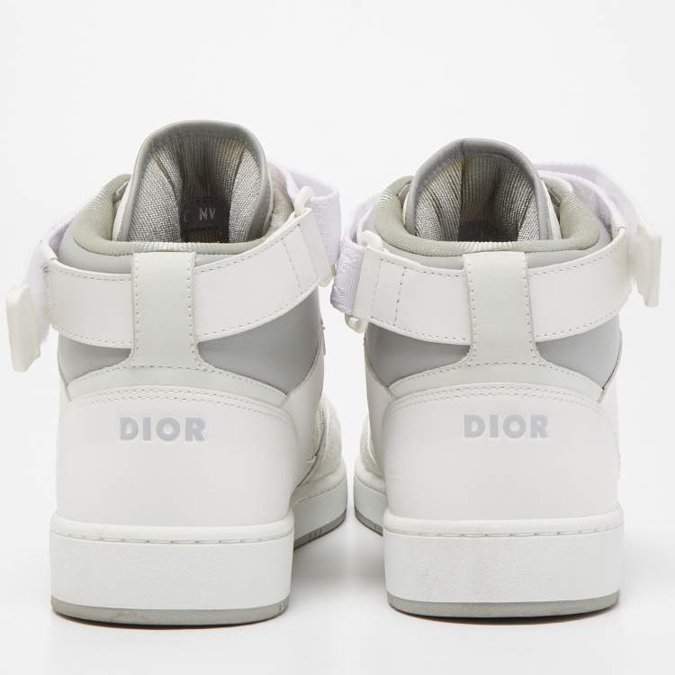 Pre Owned Dior White/Grey Leather B27 High Top Sneakers Size 46