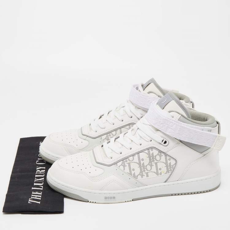 Pre Owned Dior White/Grey Leather B27 High Top Sneakers Size 46