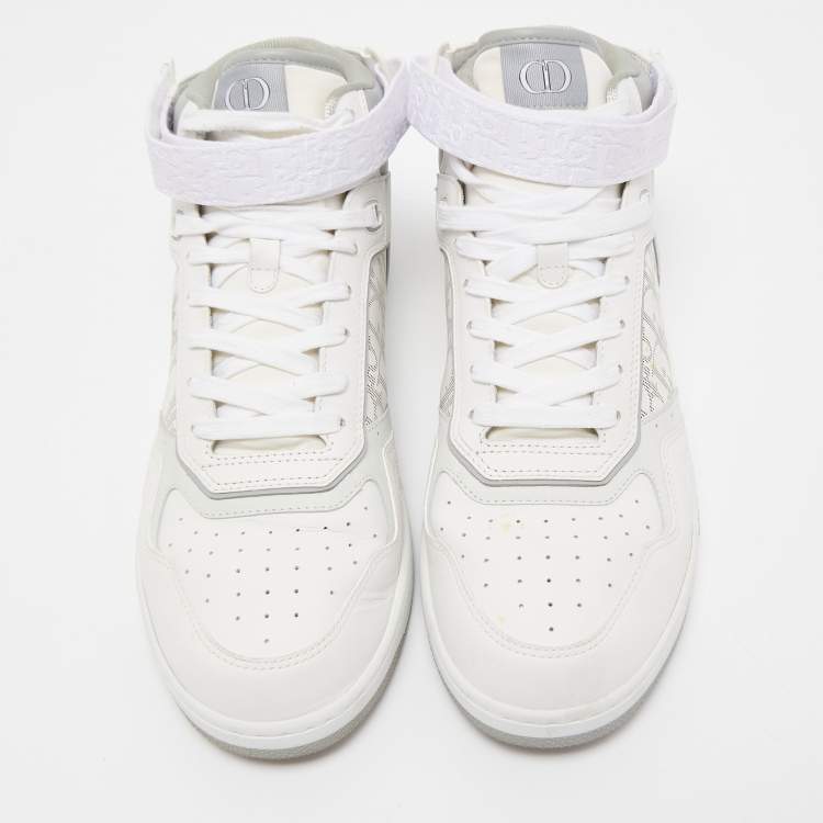 Pre Owned Dior White/Grey Leather B27 High Top Sneakers Size 46