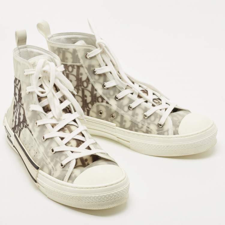 Pre Owned Dior Grey/Transparent PVC and Mesh b23 High Top Sneakers Size 44