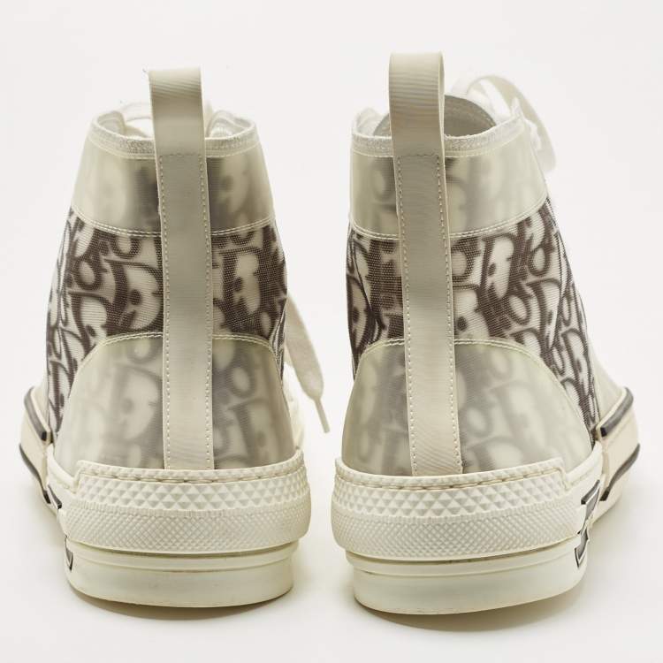 Pre Owned Dior Grey/Transparent PVC and Mesh b23 High Top Sneakers Size 44