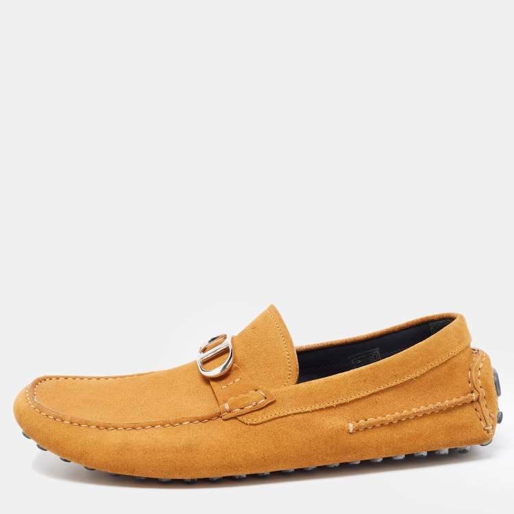 Pre Owned Dior Light Brown Suede CD Buckle Loafers Size 43