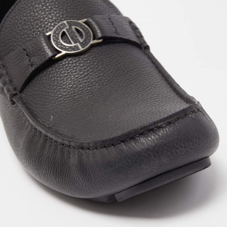 Pre Owned Dior Black Leather Slip On Loafers Size 44