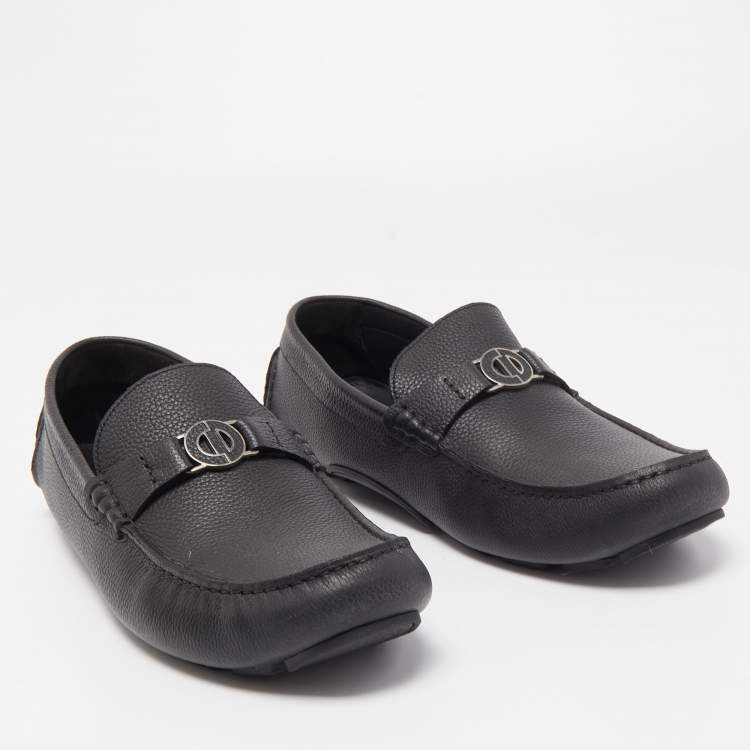 Pre Owned Dior Black Leather Slip On Loafers Size 44
