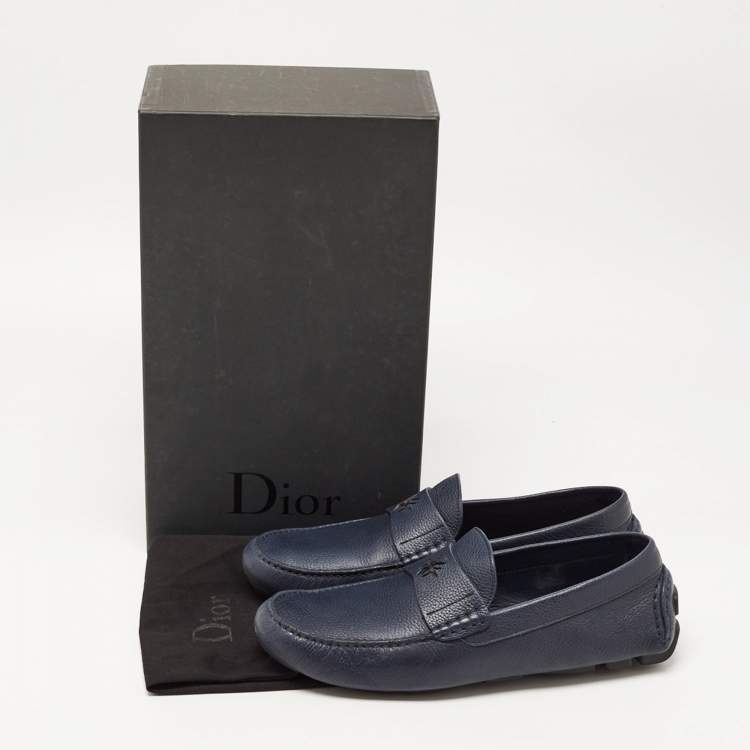 Pre Owned Dior Navy Blue Leather Slip On Loafers Size 43.5