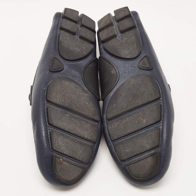 Pre Owned Dior Navy Blue Leather Slip On Loafers Size 43.5