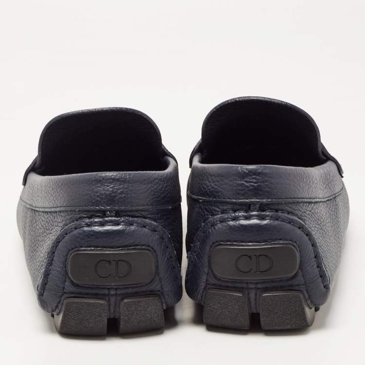Pre Owned Dior Navy Blue Leather Slip On Loafers Size 43.5