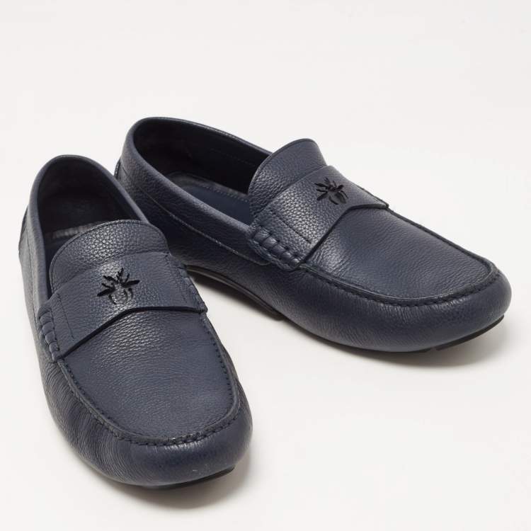 Pre Owned Dior Navy Blue Leather Slip On Loafers Size 43.5