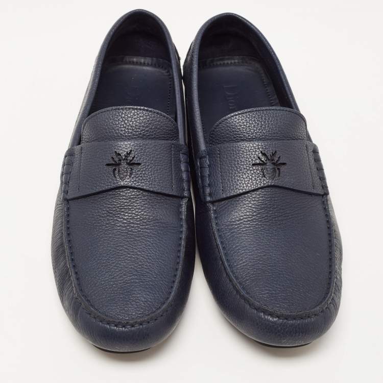 Pre Owned Dior Navy Blue Leather Slip On Loafers Size 43.5